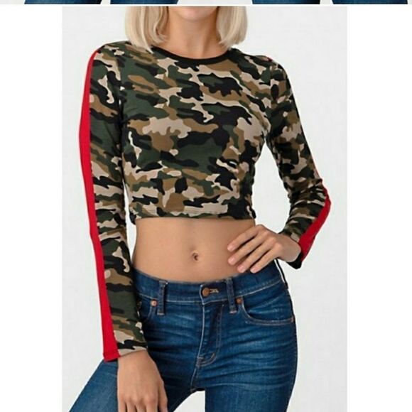 CREW NECK CROP CAMO TOP - Picture 2 of 9